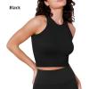 imageODODOS 3Pack Seamless Crop Tank for Women Ribbed Soft High Neck Cropped TopsBlackbeigestar White