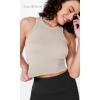 imageODODOS 3Pack Seamless Crop Tank for Women Ribbed Soft High Neck Cropped TopsErmineivorystar White
