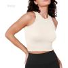 imageODODOS 3Pack Seamless Crop Tank for Women Ribbed Soft High Neck Cropped TopsIvorynavystar White