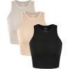 imageODODOS 3Pack Seamless Crop Tank for Women Ribbed Soft High Neck Cropped TopsBlackbeigestar White