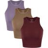 imageODODOS 3Pack Seamless Crop Tank for Women Ribbed Soft High Neck Cropped TopsClaretermineviolet