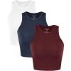 imageODODOS 3Pack Seamless Crop Tank for Women Ribbed Soft High Neck Cropped TopsClaretnavywhite