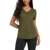 imageODODOS Womens Short Sleeve TShirts Graphene Ultralight Soft Breathable Side Slit V Neck Yoga Workout Casual TopMartini Olive