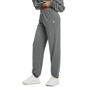 imageODODOS Womens Brushed Fleece Jogger Sweatpants  Cozy Warm Adjustable HighRise Relaxed Lounge Pants with PocketsGray Heather