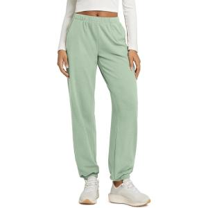 imageODODOS Womens Brushed Fleece Jogger Sweatpants  Cozy Warm Adjustable HighRise Relaxed Lounge Pants with PocketsMint Green Heather