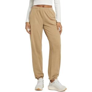 imageODODOS Womens Brushed Fleece Jogger Sweatpants  Cozy Warm Adjustable HighRise Relaxed Lounge Pants with PocketsSand Heather