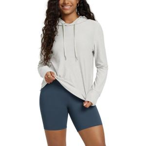imageODODOS Womens Essential Hoodie  Ultra Soft Stratum Tech Pullover UPF 50 Moisture Wicking Long Sleeve TopSalt Heather