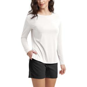 imageODODOS Womens Relaxed Fit Long Sleeve Shirts Boat Neck Side Slit PeachSoft Casual Lounge Yoga TopsMilk White