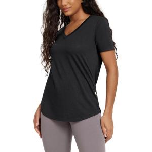imageODODOS Womens Short Sleeve TShirts Graphene Ultralight Soft Breathable Side Slit V Neck Yoga Workout Casual TopBlack
