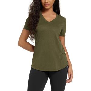 imageODODOS Womens Short Sleeve TShirts Graphene Ultralight Soft Breathable Side Slit V Neck Yoga Workout Casual TopMartini Olive