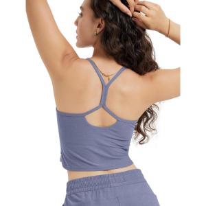 imageODODOS Womens Slim Racerback Cropped Tank  Stratum Tech Sports Bra Ultra Soft UPF 50 Cami Top with Builtin BraCosmic Heather