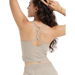 imageODODOS Womens Slim Racerback Cropped Tank  Stratum Tech Sports Bra Ultra Soft UPF 50 Cami Top with Builtin BraMocha Heather