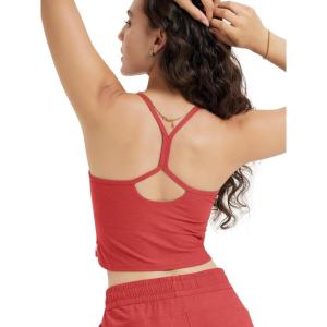 imageODODOS Womens Slim Racerback Cropped Tank  Stratum Tech Sports Bra Ultra Soft UPF 50 Cami Top with Builtin BraRed Heather