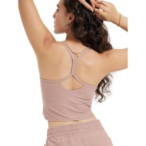 imageODODOS Womens Slim Racerback Cropped Tank  Stratum Tech Sports Bra Ultra Soft UPF 50 Cami Top with Builtin BraRose Pink Heather