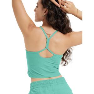 imageODODOS Womens Slim Racerback Cropped Tank  Stratum Tech Sports Bra Ultra Soft UPF 50 Cami Top with Builtin BraSea Heather