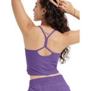 imageODODOS Womens Slim Racerback Cropped Tank  Stratum Tech Sports Bra Ultra Soft UPF 50 Cami Top with Builtin BraUltra Violet Heather