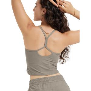 imageODODOS Womens Slim Racerback Cropped Tank  Stratum Tech Sports Bra Ultra Soft UPF 50 Cami Top with Builtin BraWarm Grey Heather