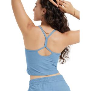 imageODODOS Womens Slim Racerback Cropped Tank  Stratum Tech Sports Bra Ultra Soft UPF 50 Cami Top with Builtin BraWashed Denim Heather