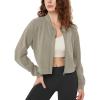 imageODODOS Modal Soft FullZip Bomber Jacket for Women Long Sleeve Casual Fall Outfit Crop Top with PocketsKhaki