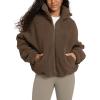 imageODODOS Womens Sherpa Fleece FullZip Jacket Long Sleeve Coat Soft Warm Cinchable Outerwear with PocketsCoffee Brown