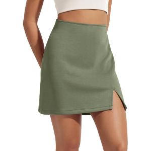 imageODODOS Modal Soft Mini Skirt for Women Side Slit High Waist ALine Casual Daily SkirtsDark Sage