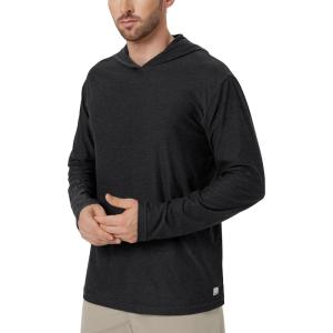imageODODOS Mens Long Sleeve Hoodie  Stratum Tech Performance Pullover  Ultra Soft Moisture Wicking UPF 50 TopBlack Heather