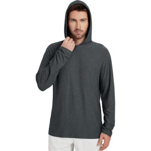 imageODODOS Mens Long Sleeve Hoodie  Stratum Tech Performance Pullover  Ultra Soft Moisture Wicking UPF 50 TopCharcoal Heather