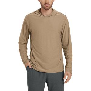 imageODODOS Mens Long Sleeve Hoodie  Stratum Tech Performance Pullover  Ultra Soft Moisture Wicking UPF 50 TopKhaki Heather