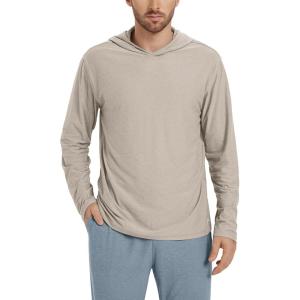 imageODODOS Mens Long Sleeve Hoodie  Stratum Tech Performance Pullover  Ultra Soft Moisture Wicking UPF 50 TopMocha Heather