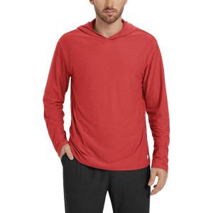 imageODODOS Mens Long Sleeve Hoodie  Stratum Tech Performance Pullover  Ultra Soft Moisture Wicking UPF 50 TopRed Heather