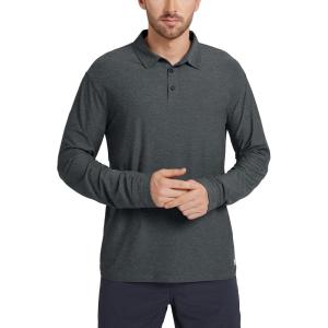 imageODODOS Mens Performance Long Sleeve Polo Stratum Tech Golf TShirts Ultra Soft Moisture Wicking UPF 50 Casual TopsCharcoal Heather