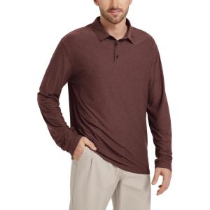 imageODODOS Mens Performance Long Sleeve Polo Stratum Tech Golf TShirts Ultra Soft Moisture Wicking UPF 50 Casual TopsJava Heather