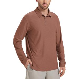 imageODODOS Mens Performance Long Sleeve Polo Stratum Tech Golf TShirts Ultra Soft Moisture Wicking UPF 50 Casual TopsTamarind Heather