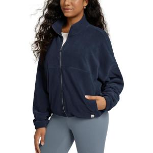 imageODODOS Womens Polar Fleece FullZip Cinchable Jacket  Soft Warm Winter Long Sleeve Outerwear with PocketsDark Navy