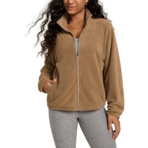 imageODODOS Womens Polar Fleece FullZip Jacket  Soft Warm Winter Essential Long Sleeve Outerwear with PocketsCaramel Brown