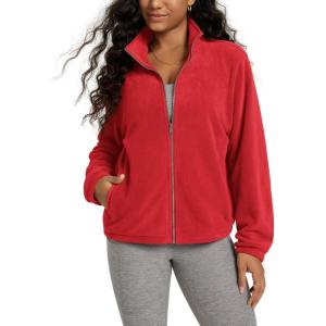 imageODODOS Womens Polar Fleece FullZip Jacket  Soft Warm Winter Essential Long Sleeve Outerwear with PocketsRed