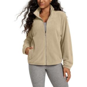 imageODODOS Womens Polar Fleece FullZip Jacket  Soft Warm Winter Essential Long Sleeve Outerwear with PocketsSandstone