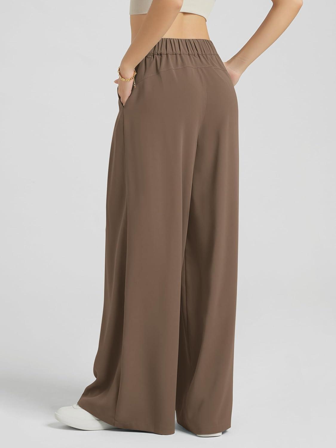 imageODODOS Chiffon Flowy Pleated Wide Leg Pants for Women Lightweight High Waist Trouser with Pockets2729quot 31quot InseamEmperador