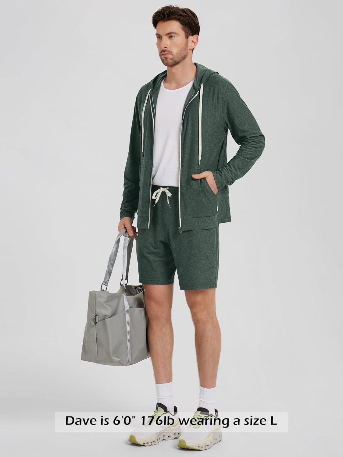 imageODODOS Mens FullZip Hoodie  Stratum Tech Ultra Soft Outfit UPF 50 Performance Hooded Jacket with PocketsAspen Heather