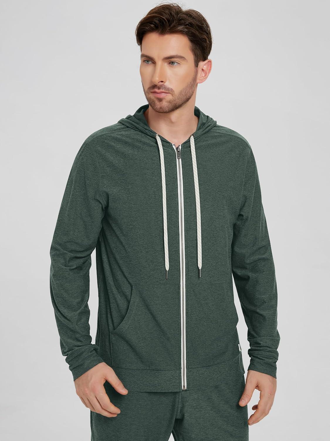 imageODODOS Mens FullZip Hoodie  Stratum Tech Ultra Soft Outfit UPF 50 Performance Hooded Jacket with PocketsAspen Heather