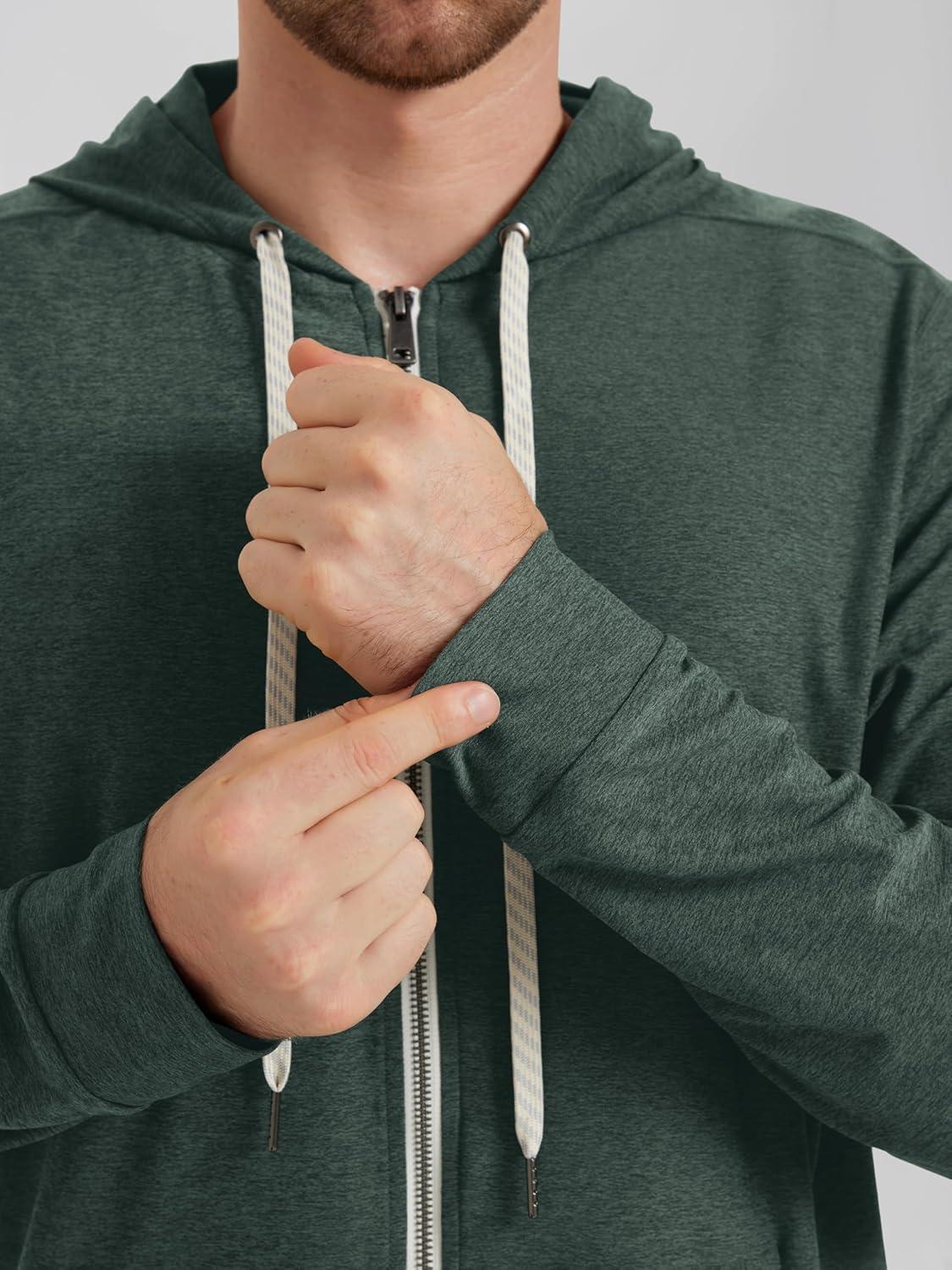 imageODODOS Mens FullZip Hoodie  Stratum Tech Ultra Soft Outfit UPF 50 Performance Hooded Jacket with PocketsAspen Heather