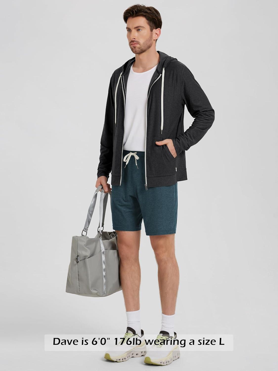 imageODODOS Mens FullZip Hoodie  Stratum Tech Ultra Soft Outfit UPF 50 Performance Hooded Jacket with PocketsBlack Heather