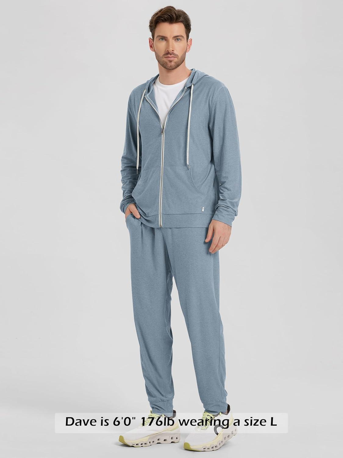 imageODODOS Mens FullZip Hoodie  Stratum Tech Ultra Soft Outfit UPF 50 Performance Hooded Jacket with PocketsDusty Blue Heather