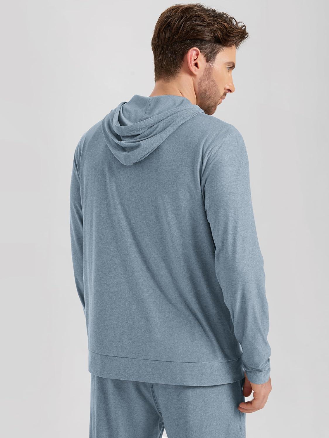 imageODODOS Mens FullZip Hoodie  Stratum Tech Ultra Soft Outfit UPF 50 Performance Hooded Jacket with PocketsDusty Blue Heather