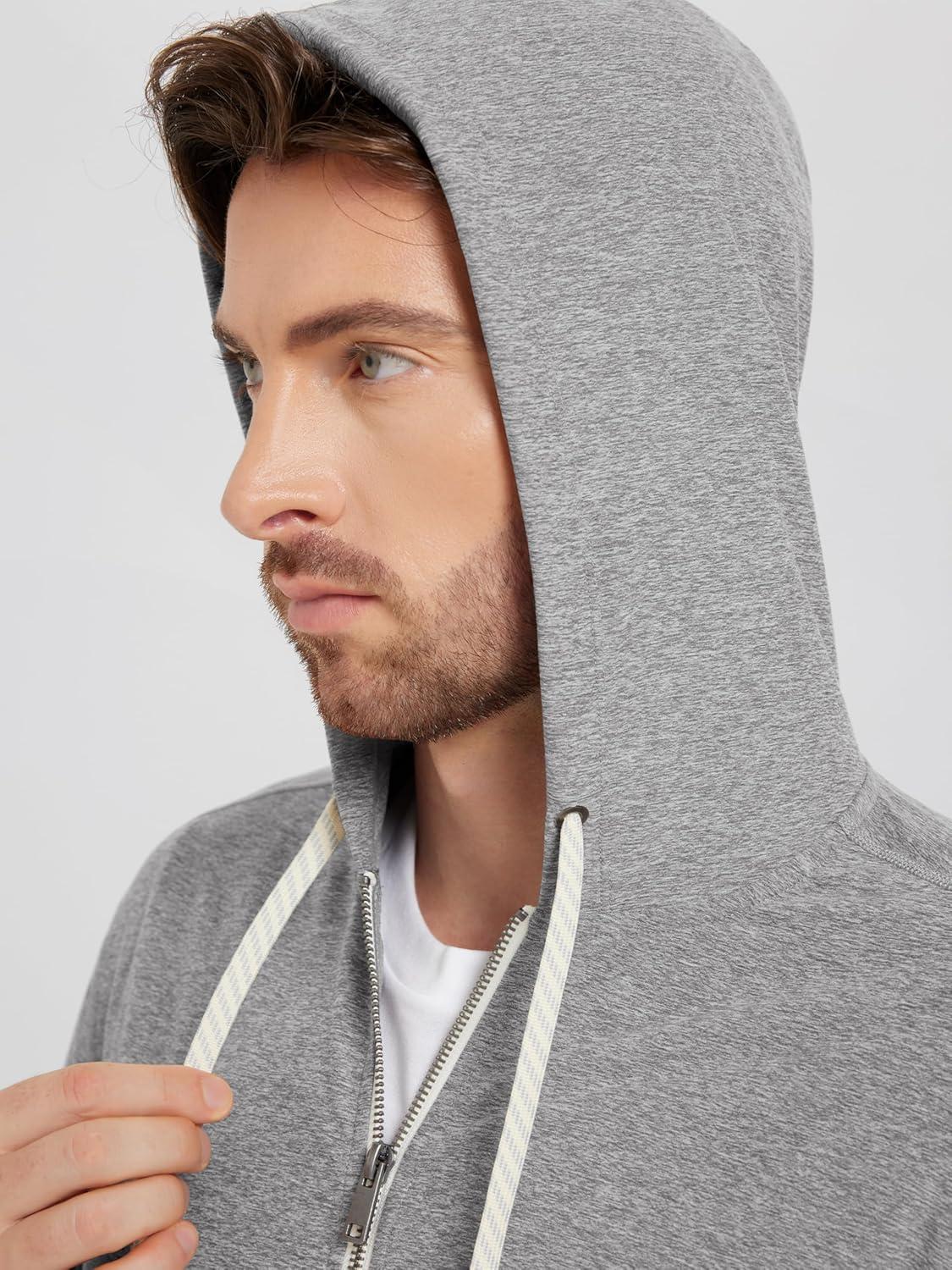 imageODODOS Mens FullZip Hoodie  Stratum Tech Ultra Soft Outfit UPF 50 Performance Hooded Jacket with PocketsGrey Heather