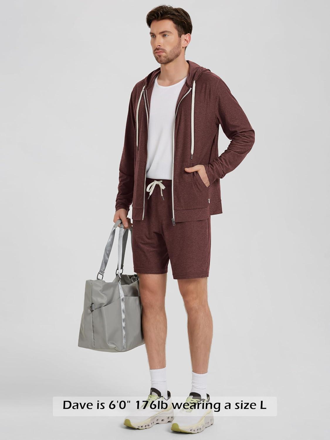 imageODODOS Mens FullZip Hoodie  Stratum Tech Ultra Soft Outfit UPF 50 Performance Hooded Jacket with PocketsJava Heather