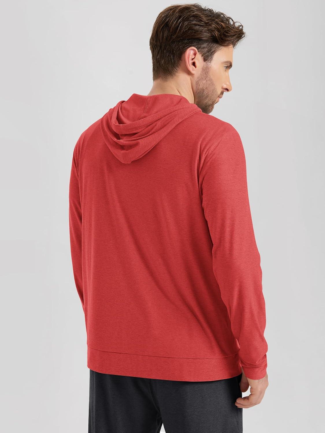imageODODOS Mens FullZip Hoodie  Stratum Tech Ultra Soft Outfit UPF 50 Performance Hooded Jacket with PocketsRed Heather