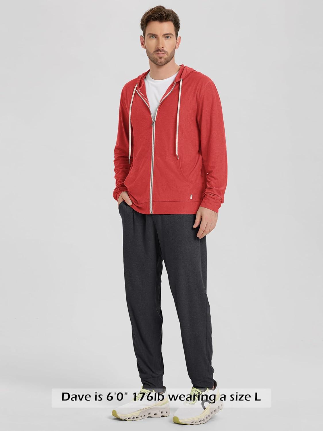 imageODODOS Mens FullZip Hoodie  Stratum Tech Ultra Soft Outfit UPF 50 Performance Hooded Jacket with PocketsRed Heather