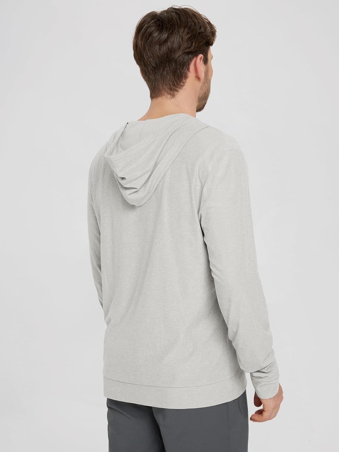 imageODODOS Mens FullZip Hoodie  Stratum Tech Ultra Soft Outfit UPF 50 Performance Hooded Jacket with PocketsSalt Heather