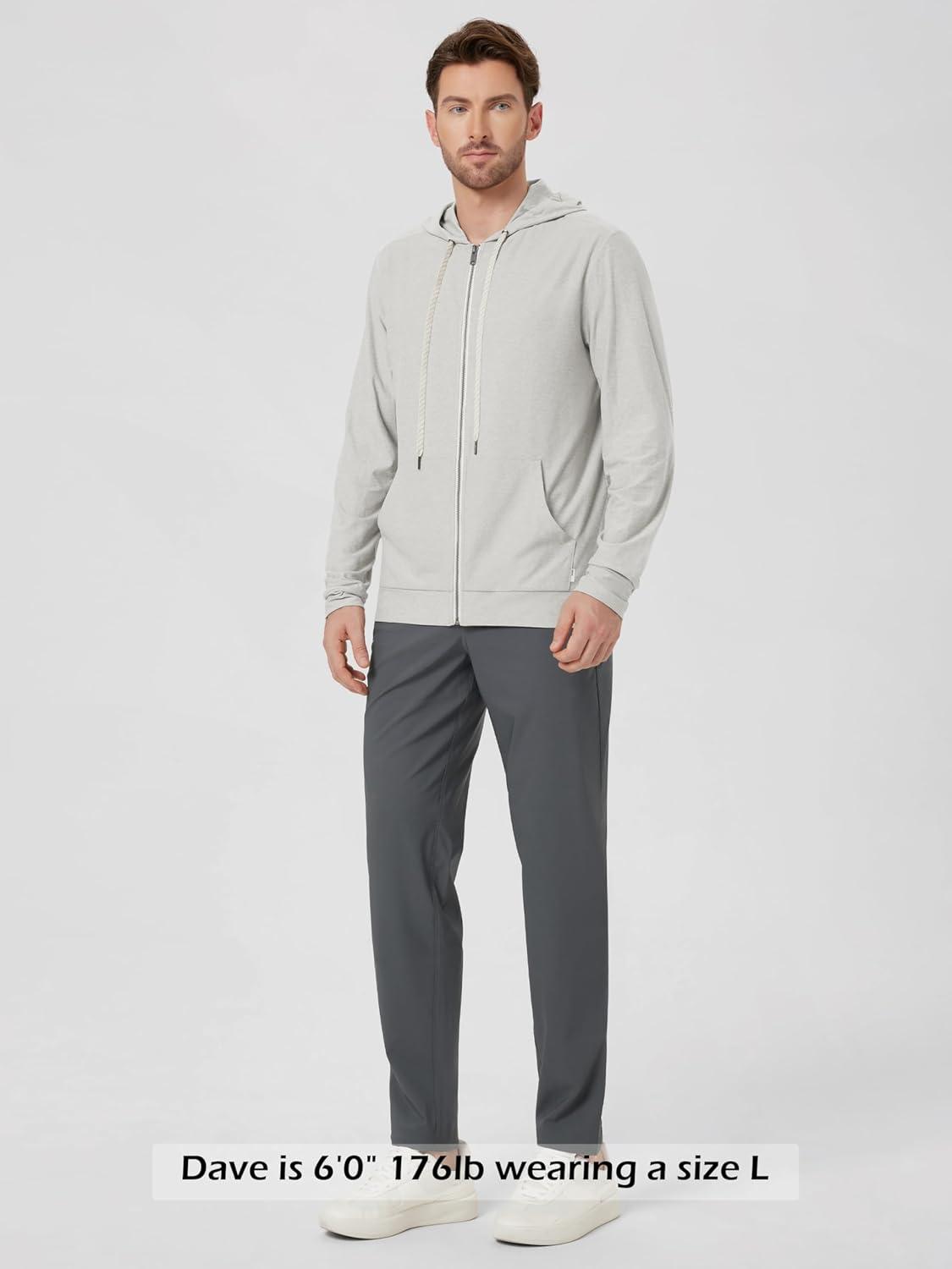 imageODODOS Mens FullZip Hoodie  Stratum Tech Ultra Soft Outfit UPF 50 Performance Hooded Jacket with PocketsSalt Heather